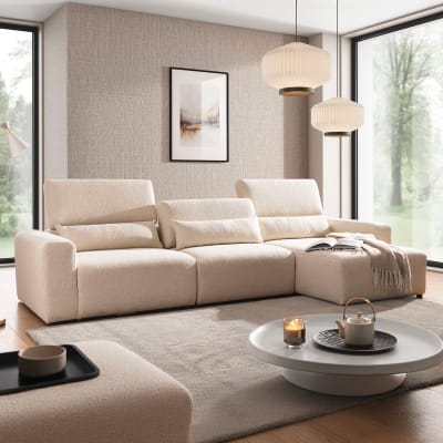 Canapé d'angle droit 3 places bois de pin beige