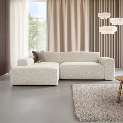 Canapé d'angle gauche 3 places coffre bois de pin beige
