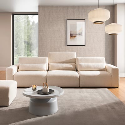 Canapé 3 places modulable têtières bois de pin beige