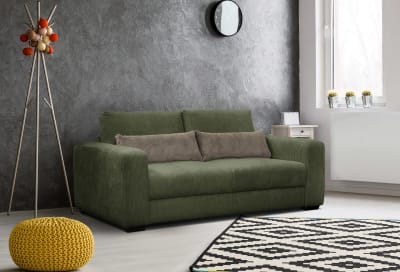 Canapé droit 3 places tissu vert olive