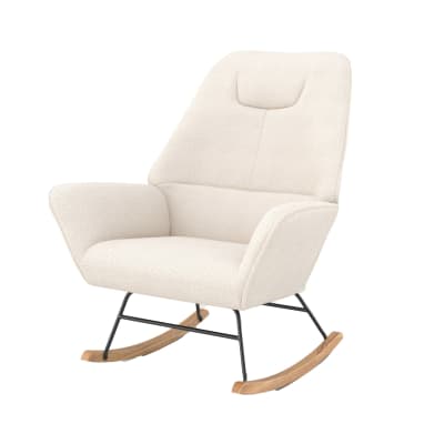 Rocking-chair en tissu bouclé blanc
