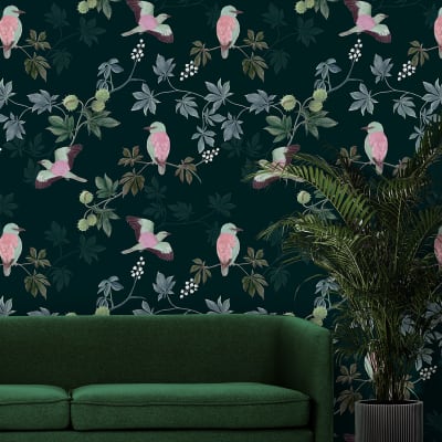 Papier peint  motif marronniers, vert 225 x 250cm