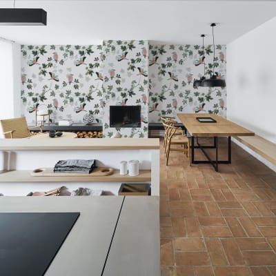 Papier peint  motif marronniers, beige 225 x 250cm