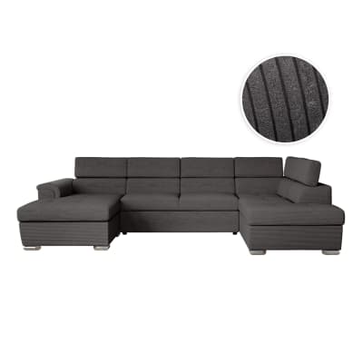 Canapé panoramique convertible avec 2 coffres en velours côtelé gris