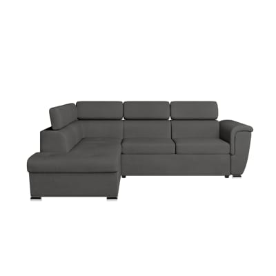 Canapé d'angle gauche convertible, tissu gris foncé - méridienne 188cm