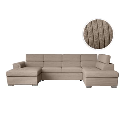 Canapé panoramique convertible avec 2 coffres en velours côtelé taupe