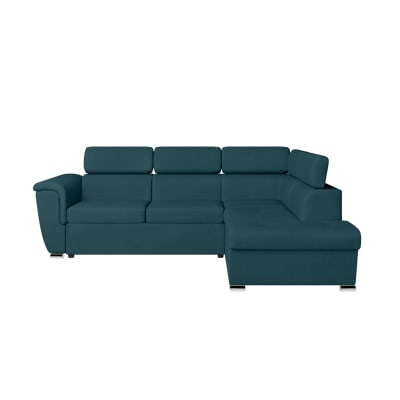 Canapé d'angle droit convertible, tissu bleu - méridienne 188cm