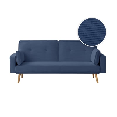 Canapé droit scandinave convertible 3 places en velours côtelé bleu