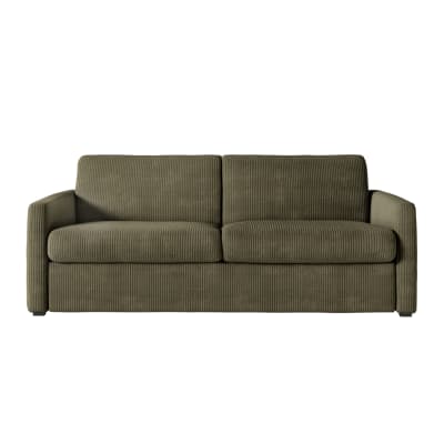Canapé convertible express 3 places en velours côtelé vert 140x190cm