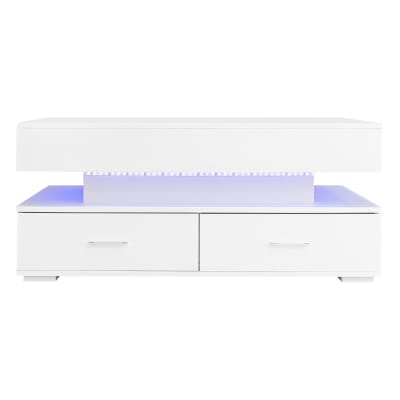 Table basse blanche plateau relevable à hauteur réglable 2 tiroirs