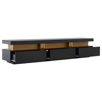 Meuble TV moderne noir doré effet marbre avec trois tiroirs