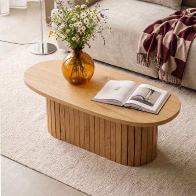 Table basse ovale en mélaminé 120 cm bois clair