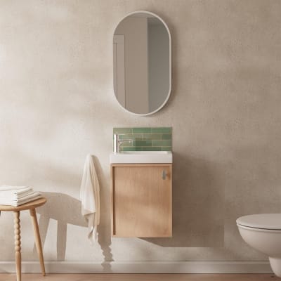 Ensemble meuble lave-mains décor chêne  + miroir