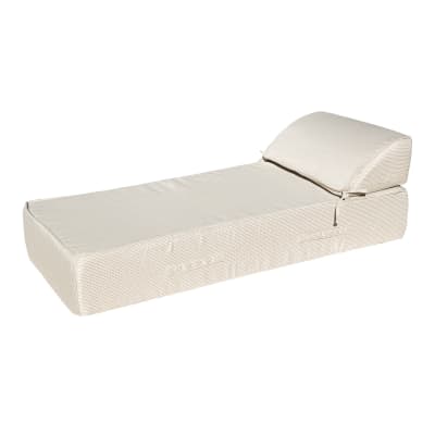 Lit bain de soleil extérieur en mousse 1 place beige et blanc