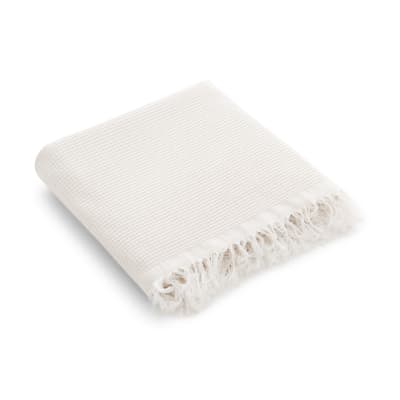 Serviette de plage uni en coton avec franges blanc 190x180cm