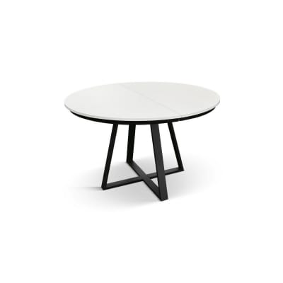 Table ronde en bois, frêne blanc, base anthracite, extensible ⌀120