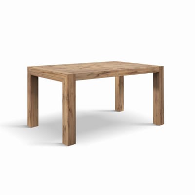 Table en bois, finition chêne rustique, dimensions : 140 x 90-220 x 90