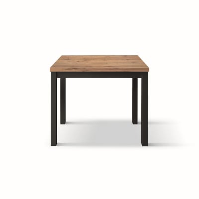 Table en bois effet chêne, pieds anthracite, extensible 90×90-180×90cm