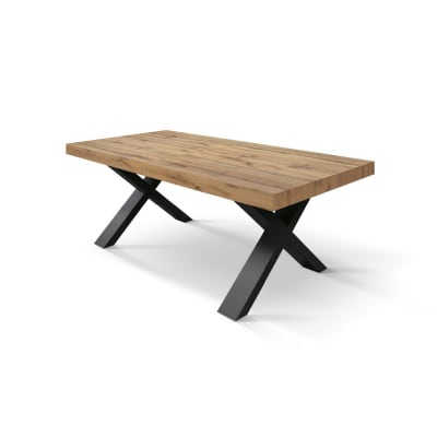Table en chêne rustique, pieds anthracite, longueur 180 × 90 -260 × 90
