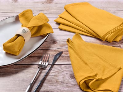 Serviette de table - 6 pièces - lin et coton jaune moutarde