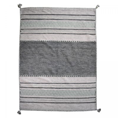 Tapis salon, kilim tissé main en coton, motif ethnique, gris 160x230