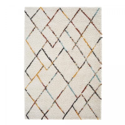Tapis shaggy longs poils motif berbère, crème 120x170