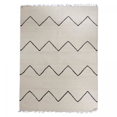 Très grand tapis salon tissé main en laine motif berbère beige 300x400