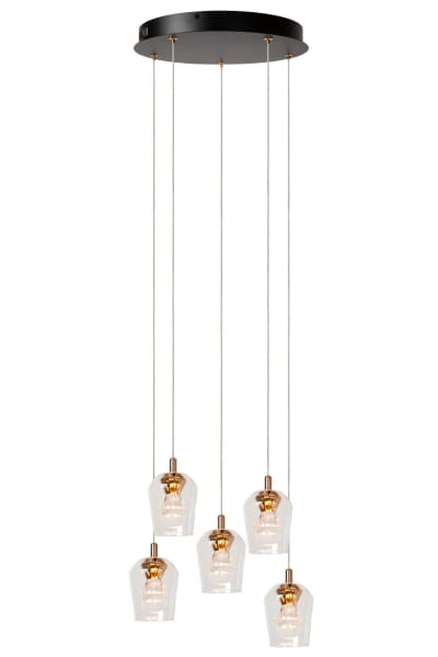 Suspension verre 5 lumières verre transparent  34 cm