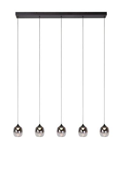 Suspension en verre 5 lumières verre fumé 127 cm