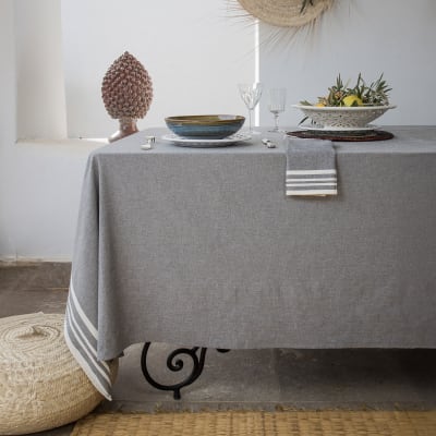 Nappe + 8 serviettes coton 180x350 gris moyen
