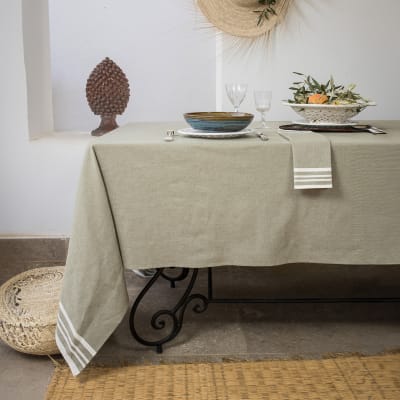 Nappe + 8 serviettes coton 180x350 vert olive