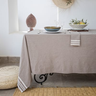 Nappe + 4 serviettes coton 150x250 taupe