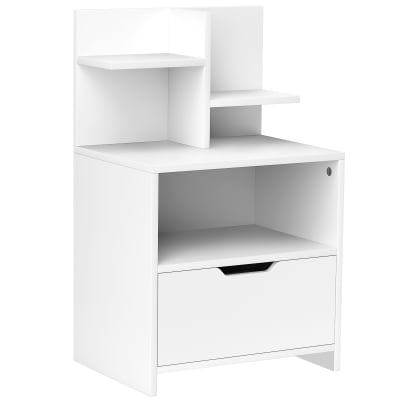 Chevet multi-rangement tiroir niche 2 étagères aspect bois blanc