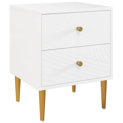 Chevet design graphique 2 tiroirs piètement poignées métal doré blanc