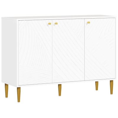 Buffet design graphique - 3 portes, 2 étagères - métal doré blanc