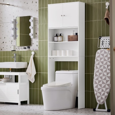 Meuble wc au-dessus de toilettes avec dispositif anti-basculement
