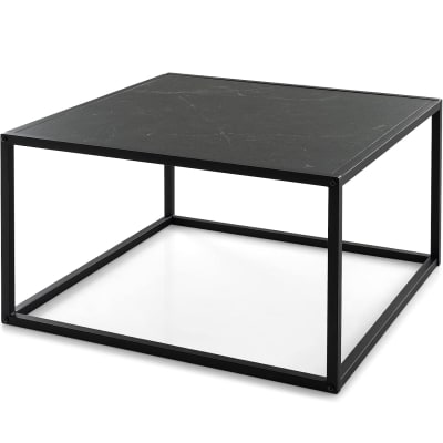 Table basse à café rangement acier pulvérisé blanc 70×70×40cm