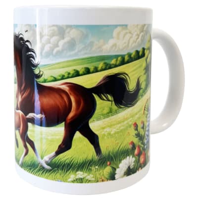 Mug en céramique blanche jument et son poulain gambadant