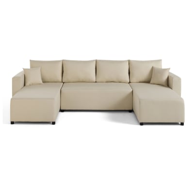 Canapé panoramique 7 places convertible avec coffre en tissu beige