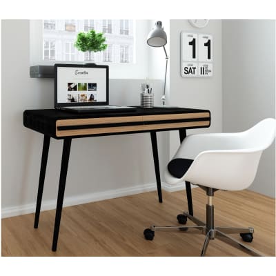 Bureau avec 2 tiroirs en effet chêne et noir