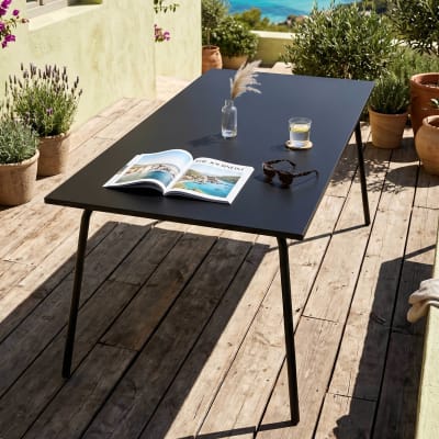 Table de jardin rectangulaire en acier 8 places 180 cm noir