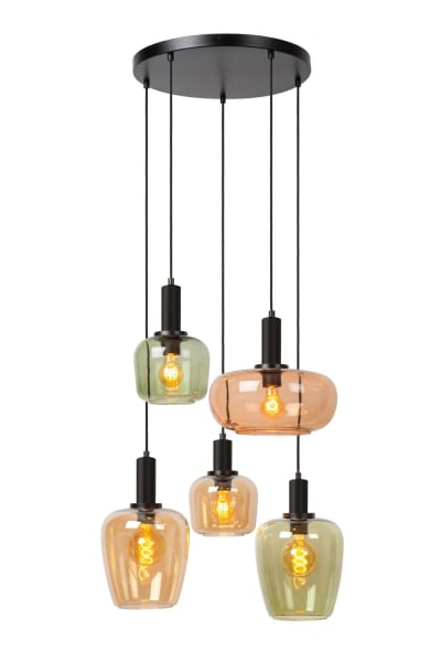 Suspension verre 5 lumières verre multicolor
