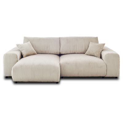 Canapé d'angle réversible 4 places en velours grosses côtes beige