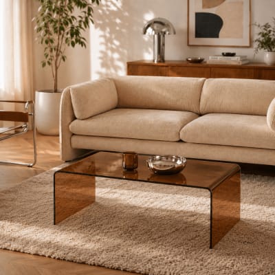 Table basse verre trempé caramel 120cm