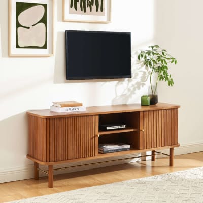 Meuble tv frêne foncé portes tambour 150cm