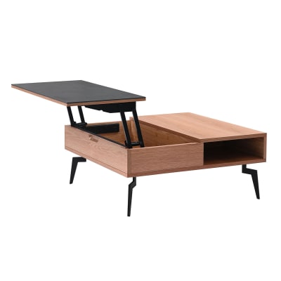 Table basse relevable effet chêne et céramique