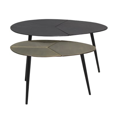 Lot de 2 tables acier finition doré antique et noire