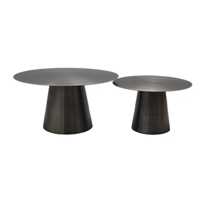 Lot de 2 tables acier finition nickel antique bordure dorée