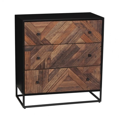 Meuble d'entrée 3 tiroirs en métal noir et bois recyclé
