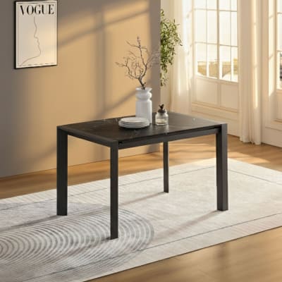 Table repas allongeable céramique marbré noir pieds métal gris